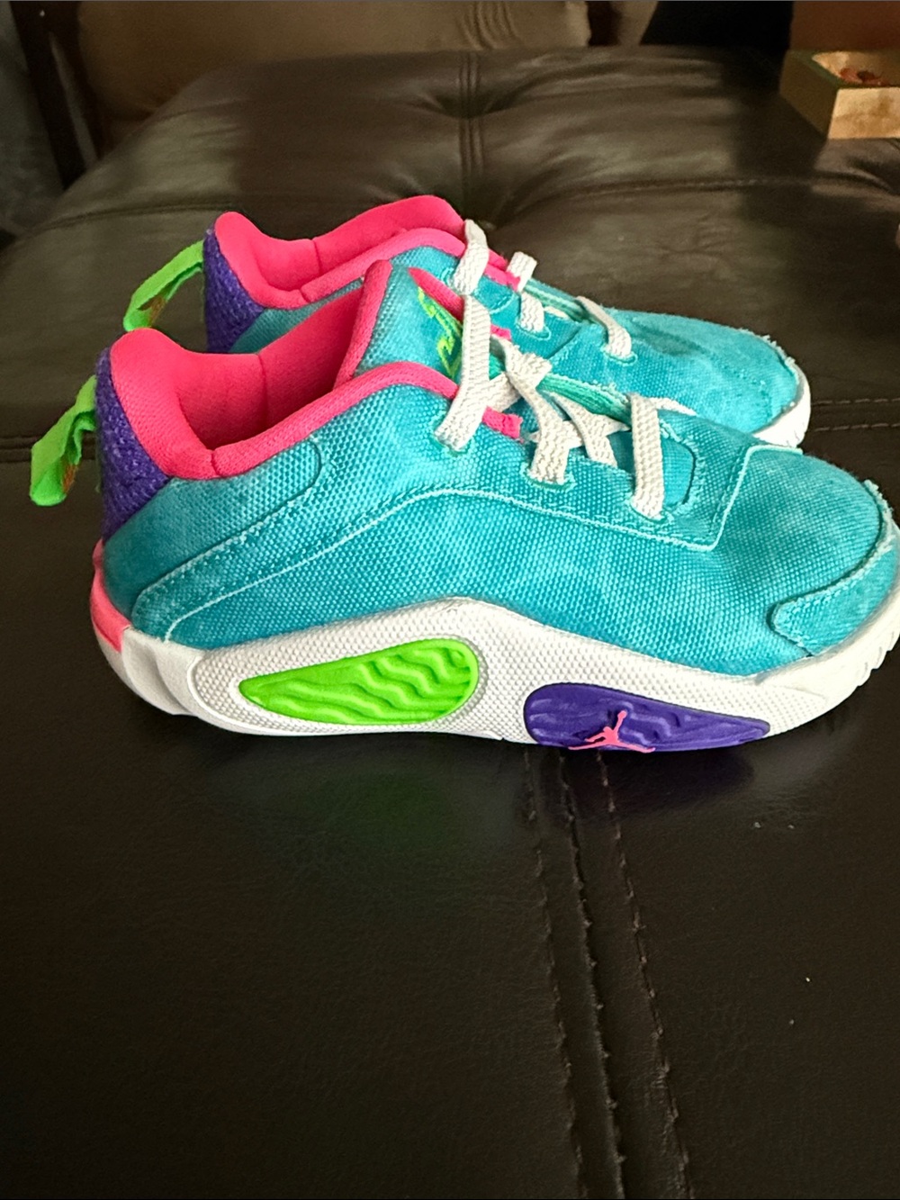 Jordan Kids Turquoise Sneakers with Pink & Neon Green Accents